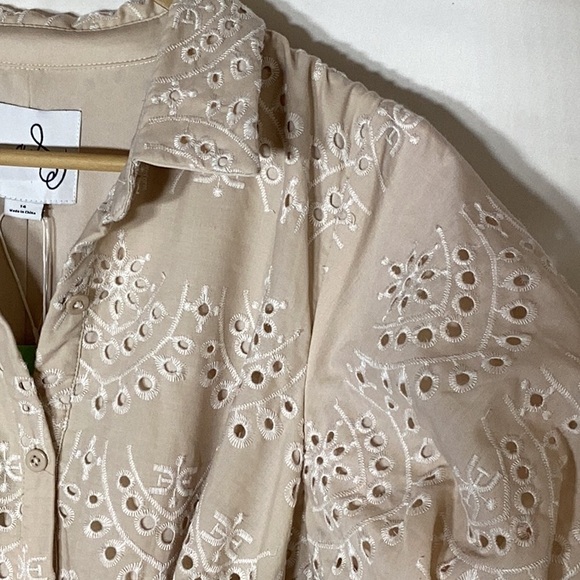 NWT SAM EDELMAN Schiffli Mini Shirtdress Puff Sleeve Eyelet Size 14 - Picture 8 of 13